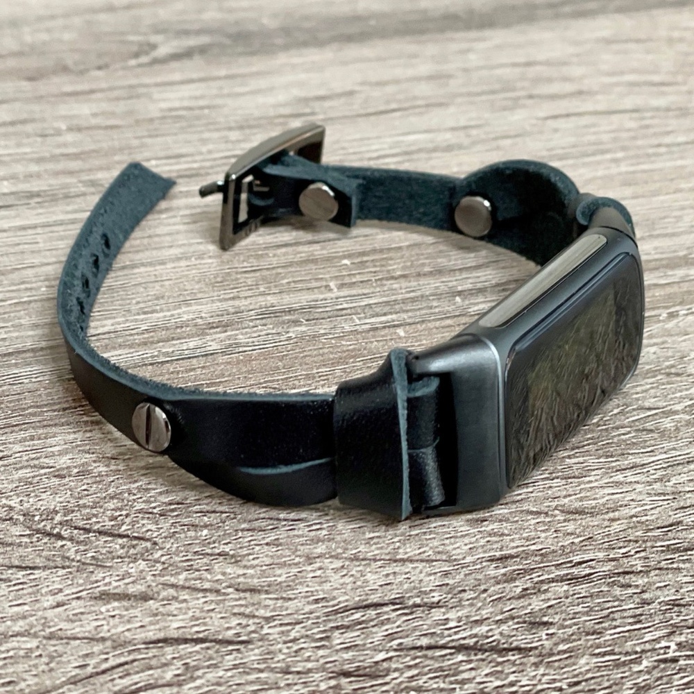 Black Slim Leather Strap Band Fitbit Charge 5 Tracker Black Jewelry  Bracelet